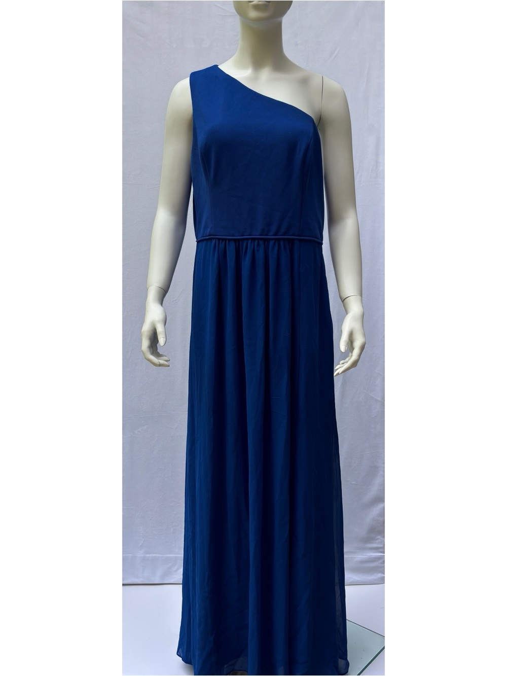Adrianna Papell Dark Blue One Shoulder Chiffon Gown Size 14 NWT 139$
